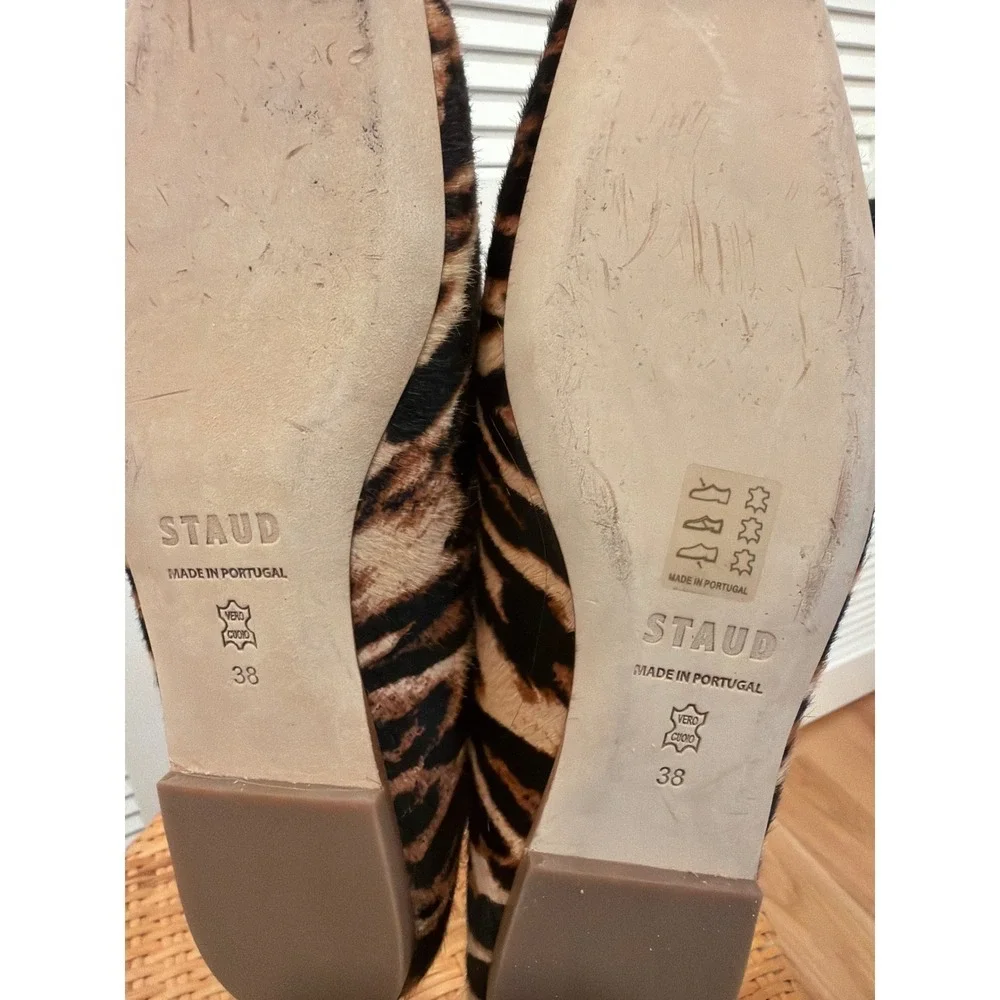 Staud Becks Leopard Calf Hair Loafers Brown Black Square Toe Flats Womens 38